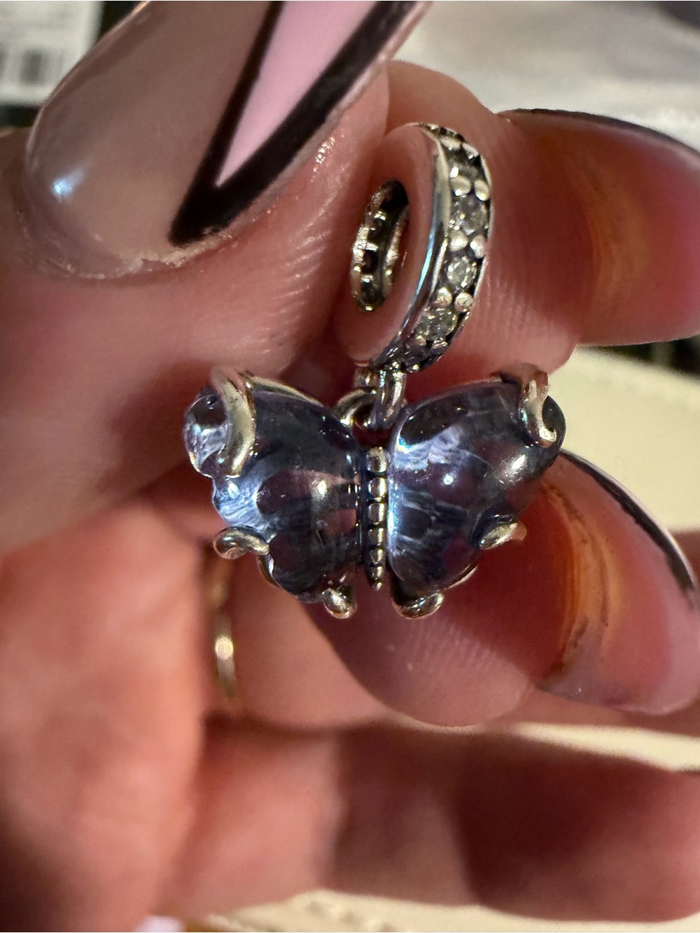 Pandora Blue Glass Murano Butterfly Dangle Charm #792698C01